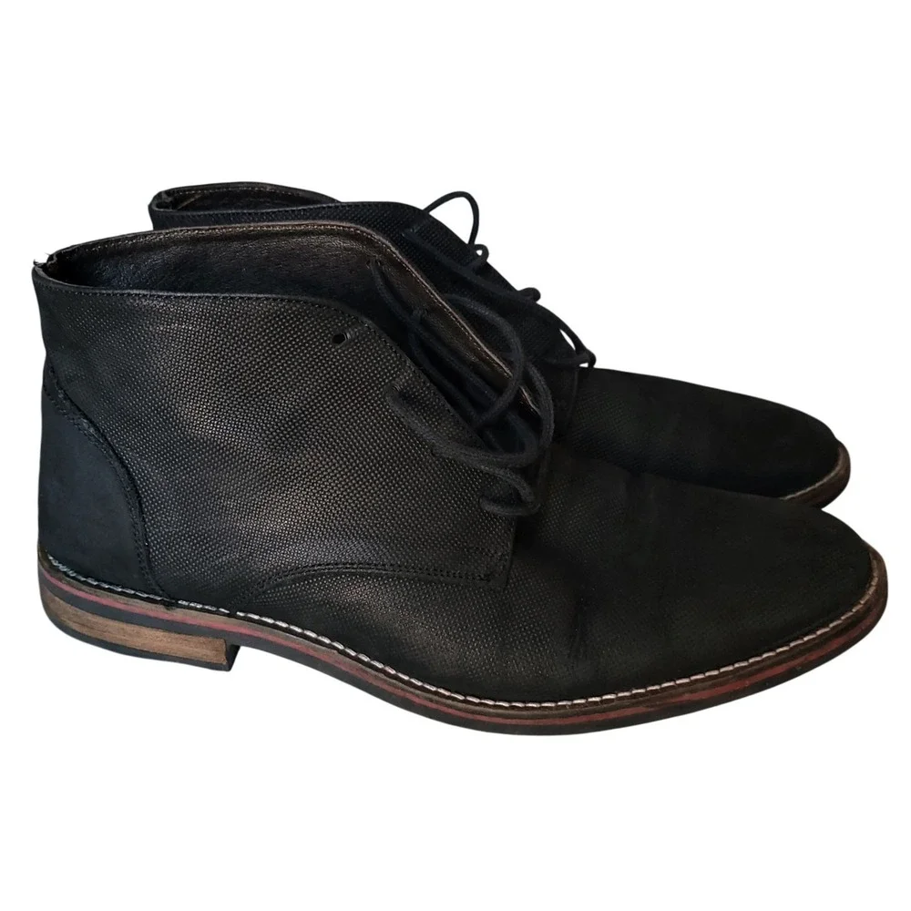 Balducci Mens Black Perforated Leather Chukka Boots Lace Up Lug Sole‎ 28.5/10.5